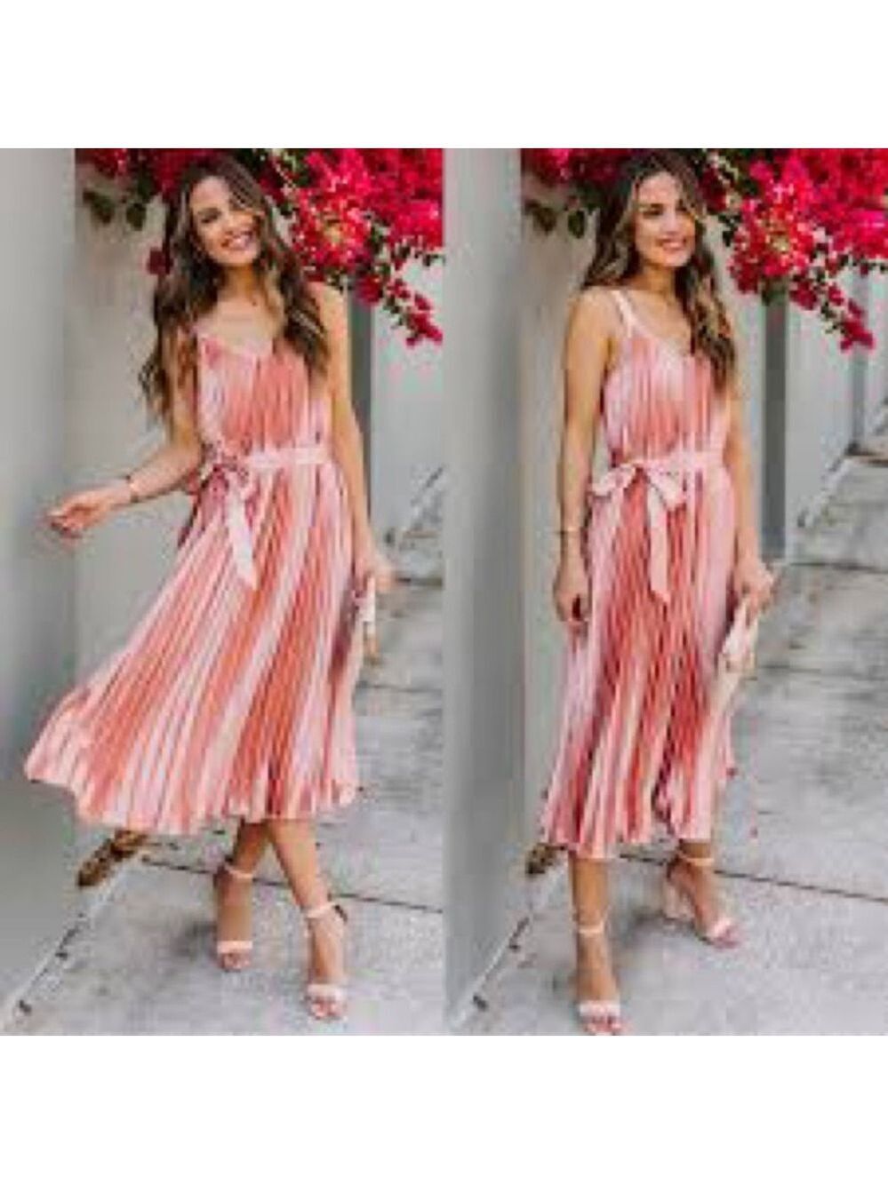 Vici Rose Gold Pleated Midi Dress Sz Small